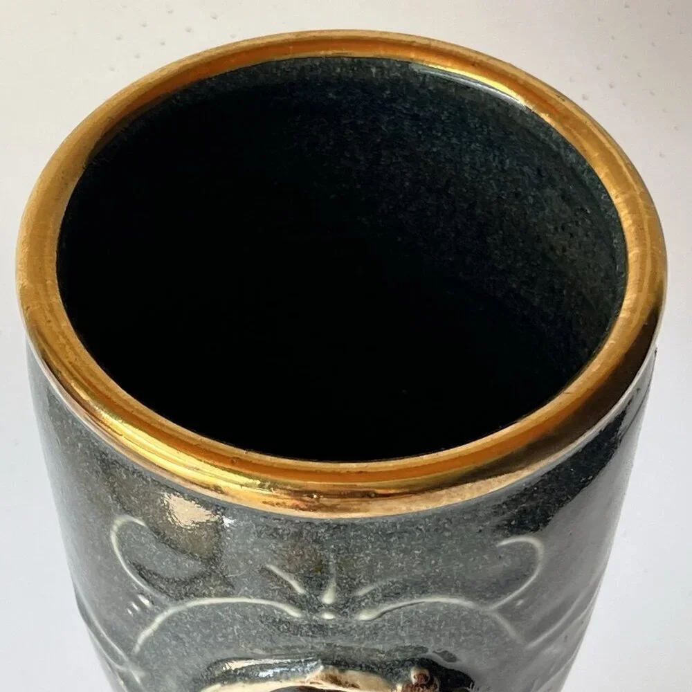 Art Pottery Chalice Goblet Celestial Nude Woman Sitting Crescent Moon Goddess